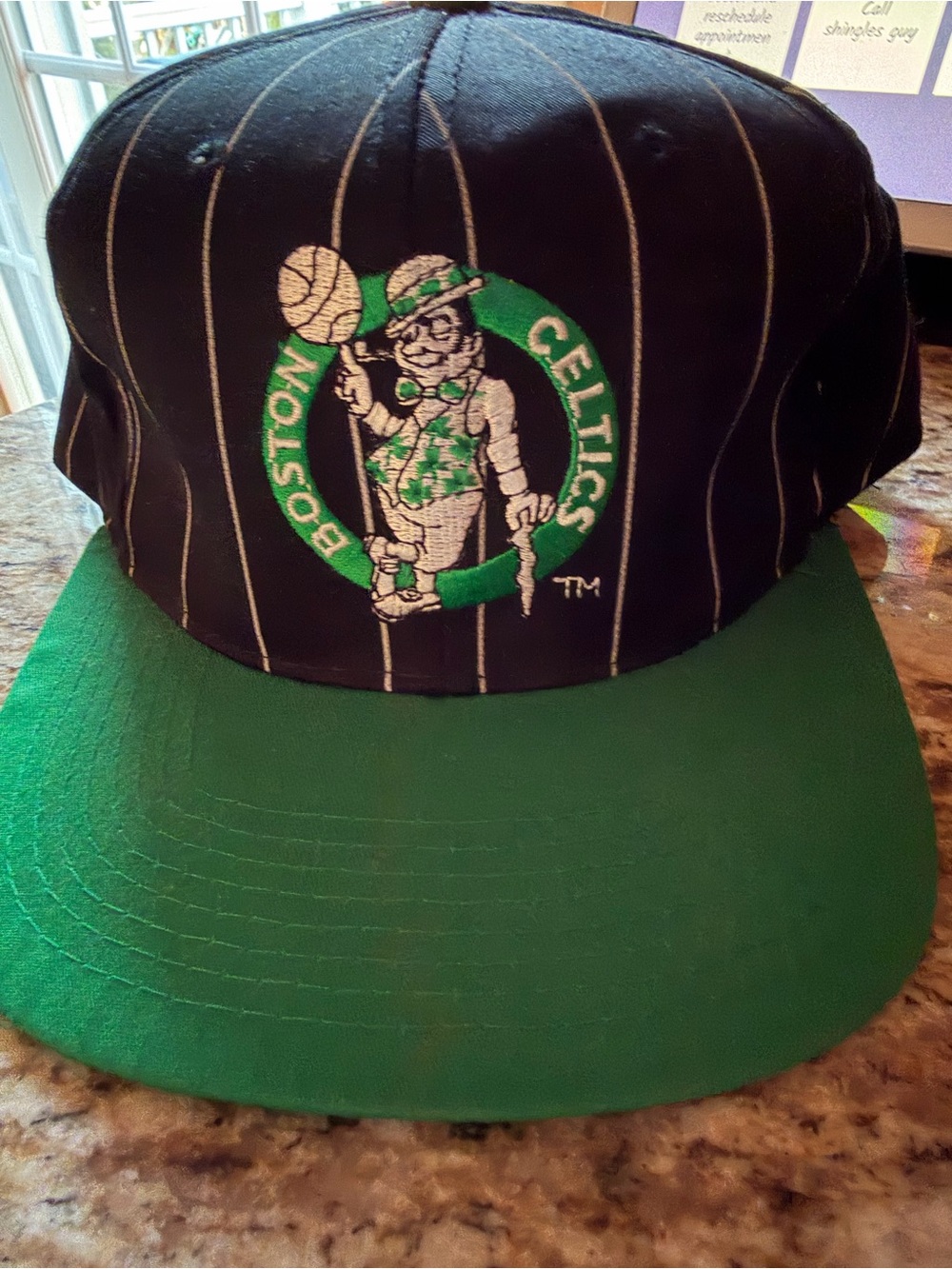 Vintage Boston Celtics Black & Green Pinstripe Snapback Hat